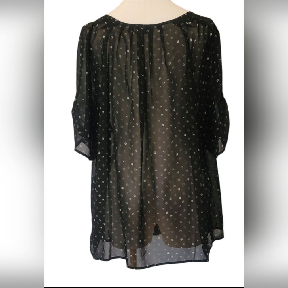 Apt. 9 Black Sheer Blouse with White Dots - Picture 3 of 5